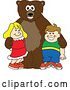 Vector Illustration of a Cartoon Grizzly Bear School Mascot Posing with Students by Mascot Junction