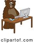 Vector Illustration of a Cartoon Grizzly Bear School Mascot Using a Desktop Computer by Mascot Junction