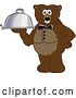 Vector Illustration of a Cartoon Grizzly Bear School Mascot Waiter Holding a Cloche Platter by Mascot Junction