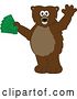 Vector Illustration of a Cartoon Grizzly Bear School Mascot Waving and Holding Cash Money by Mascot Junction