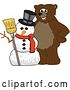 Vector Illustration of a Cartoon Grizzly Bear School Mascot with a Christmas Snowman by Mascot Junction