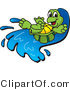 Vector Illustration of a Cartoon Happy Tortoise Mascot on a Water Slide by Mascot Junction