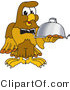 Vector Illustration of a Cartoon Hawk Mascot Character Serving a Platter by Mascot Junction