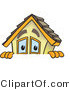 Vector Illustration of a Cartoon Home Mascot Peaking over Blank Sign Area by Mascot Junction
