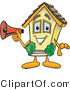 Vector Illustration of a Cartoon Home Mascot with Megaphone by Mascot Junction