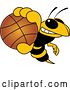 Vector Illustration of a Cartoon Hornet School Mascot Grabbing a Basketball by Mascot Junction