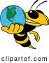 Vector Illustration of a Cartoon Hornet School Mascot Holding a Globe by Mascot Junction