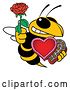 Vector Illustration of a Cartoon Hornet School Mascot Holding a Rose and Valentines Day Candy by Mascot Junction