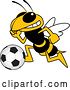 Vector Illustration of a Cartoon Hornet School Mascot Playing Soccer by Mascot Junction