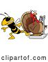 Vector Illustration of a Cartoon Hornet School Mascot Tricking a Turkey Bird Weighing Itself by Mascot Junction