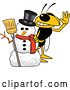 Vector Illustration of a Cartoon Hornet School Mascot with a Christmas Snowman by Mascot Junction