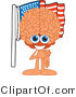 Vector Illustration of a Cartoon Human Brain Mascot Pledging Allegiance to an American Flag by Mascot Junction