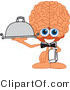 Vector Illustration of a Cartoon Human Brain Mascot Waiter Serving by Mascot Junction