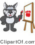 Vector Illustration of a Cartoon Husky Mascot Painting a Paw Print by Mascot Junction