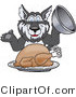 Vector Illustration of a Cartoon Husky Mascot Serving a Thanksgiving Turkey by Mascot Junction