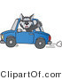 Vector Illustration of a Cartoon Husky Mascot Waving and Driving a Car by Mascot Junction