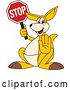 Vector Illustration of a Cartoon Kangaroo Mascot Gesturing and Holding a Stop Sign by Toons4Biz