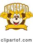 Vector Illustration of a Cartoon Kangaroo Mascot Leaping out from a Shield over a Blank Banner by Mascot Junction