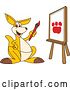 Vector Illustration of a Cartoon Kangaroo Mascot Painting a Paw Print on an Art Canvas by Mascot Junction
