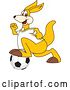 Vector Illustration of a Cartoon Kangaroo Mascot Playing Soccer by Mascot Junction
