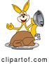 Vector Illustration of a Cartoon Kangaroo Mascot Serving a Roasted Thanksgiving Turkey by Mascot Junction