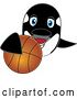 Vector Illustration of a Cartoon Killer Whale Orca Mascot Grabbing a Basketball by Mascot Junction