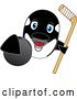 Vector Illustration of a Cartoon Killer Whale Orca Mascot Grabbing a Hockey Puck and Holding a Stick by Mascot Junction