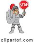 Vector Illustration of a Cartoon Knight Mascot Holding a Stop Sign by Mascot Junction