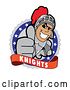 Vector Illustration of a Cartoon Knight Mascot Holding a Thumb up on a Badge by Mascot Junction