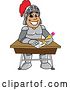 Vector Illustration of a Cartoon Knight Mascot Writing at a Desk by Mascot Junction