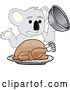 Vector Illustration of a Cartoon Koala Bear Mascot Serving a Roasted Thanksgiving Turkey by Mascot Junction