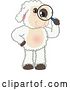 Vector Illustration of a Cartoon Lamb Mascot Looking Through a Magnifying Glass by Toons4Biz