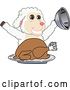 Vector Illustration of a Cartoon Lamb Mascot Serving a Roasted Thanksgiving Turkey by Mascot Junction