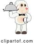 Vector Illustration of a Cartoon Lamb Mascot Waiter Holding a Cloche Platter by Toons4Biz