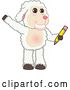 Vector Illustration of a Cartoon Lamb Mascot Waving and Holding a Pencil by Mascot Junction