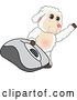 Vector Illustration of a Cartoon Lamb Mascot Waving by a Giant Computer Mouse by Toons4Biz