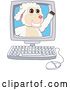 Vector Illustration of a Cartoon Lamb Mascot Waving from a Computer Screen by Mascot Junction