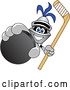 Vector Illustration of a Cartoon Lancer Mascot Holding up a Stick and a Hockey Puck by Mascot Junction