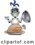 Vector Illustration of a Cartoon Lancer Mascot Serving a Roasted Thanksgiving Turkey by Mascot Junction