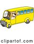 Vector Illustration of a Cartoon Lion Cub School Mascot Driving a School Bus by Mascot Junction