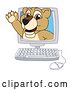 Vector Illustration of a Cartoon Lion Cub School Mascot Emerging from a Computer Screen by Mascot Junction