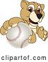 Vector Illustration of a Cartoon Lion Cub School Mascot Grabbing a Baseball by Mascot Junction