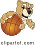 Vector Illustration of a Cartoon Lion Cub School Mascot Grabbing a Basketball by Mascot Junction
