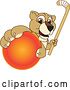 Vector Illustration of a Cartoon Lion Cub School Mascot Grabbing a Hockey Ball and Holding a Stick by Toons4Biz