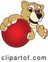 Vector Illustration of a Cartoon Lion Cub School Mascot Grabbing a Red Ball by Mascot Junction