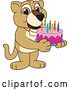 Vector Illustration of a Cartoon Lion Cub School Mascot Holding a Birthday Cake by Mascot Junction
