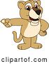 Vector Illustration of a Cartoon Lion Cub School Mascot Pointing by Mascot Junction