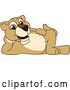 Vector Illustration of a Cartoon Lion Cub School Mascot Resting on His Side by Mascot Junction