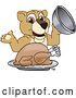 Vector Illustration of a Cartoon Lion Cub School Mascot Serving a Roasted Thanksgiving Turkey by Mascot Junction