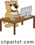 Vector Illustration of a Cartoon Lion Cub School Mascot Using a Computer by Mascot Junction